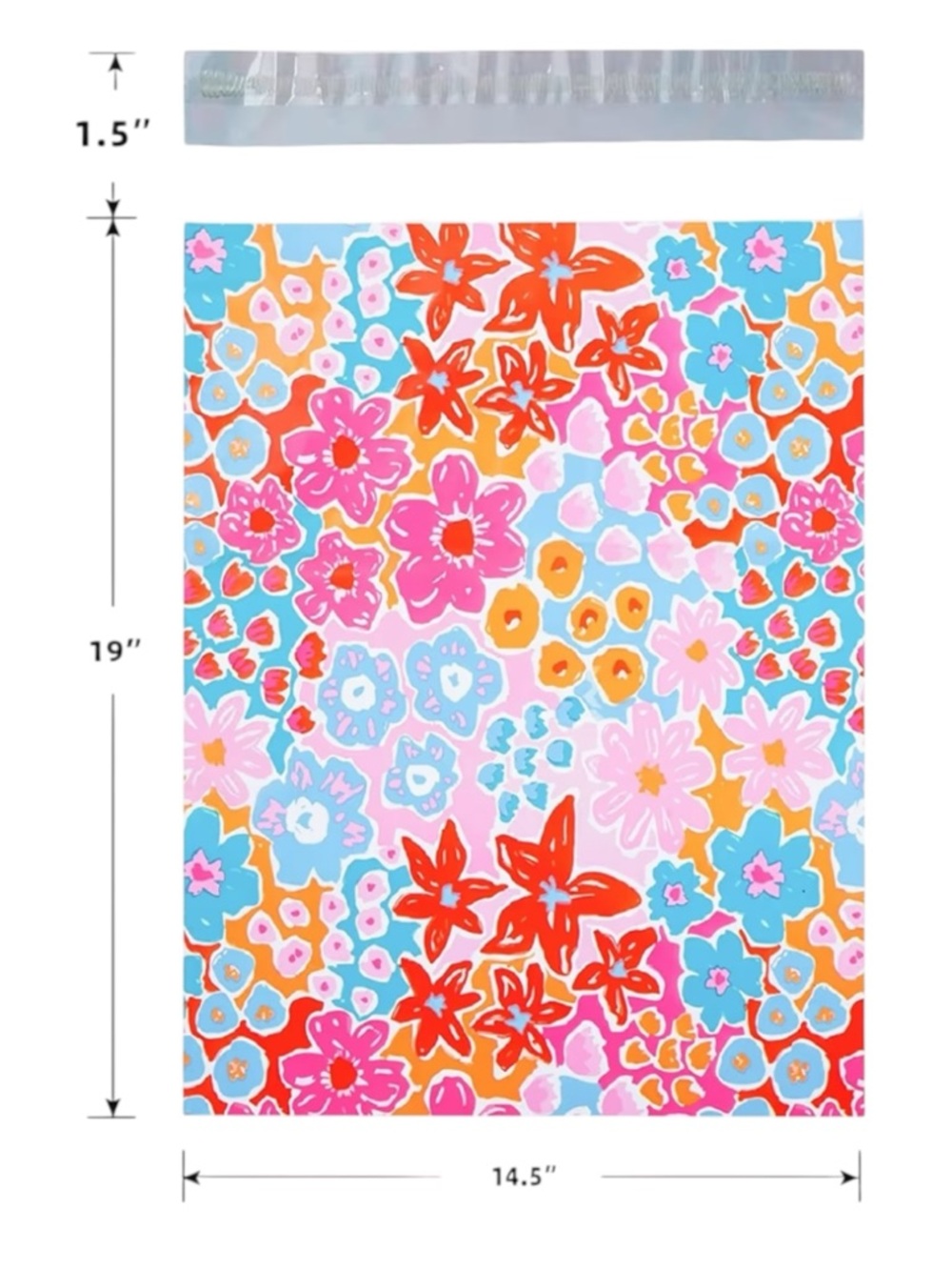 Polymailers 50 pack Bright Floral Spring Set in Turquoise, Pink & Orange - Picture 2 of 3
